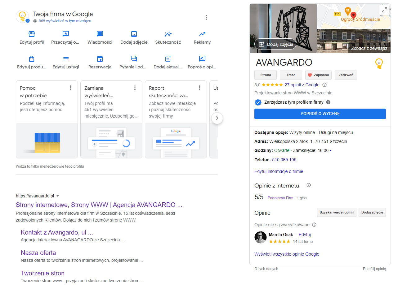 Wizyt贸wka w Google agencji interaktywnej Avangardo
