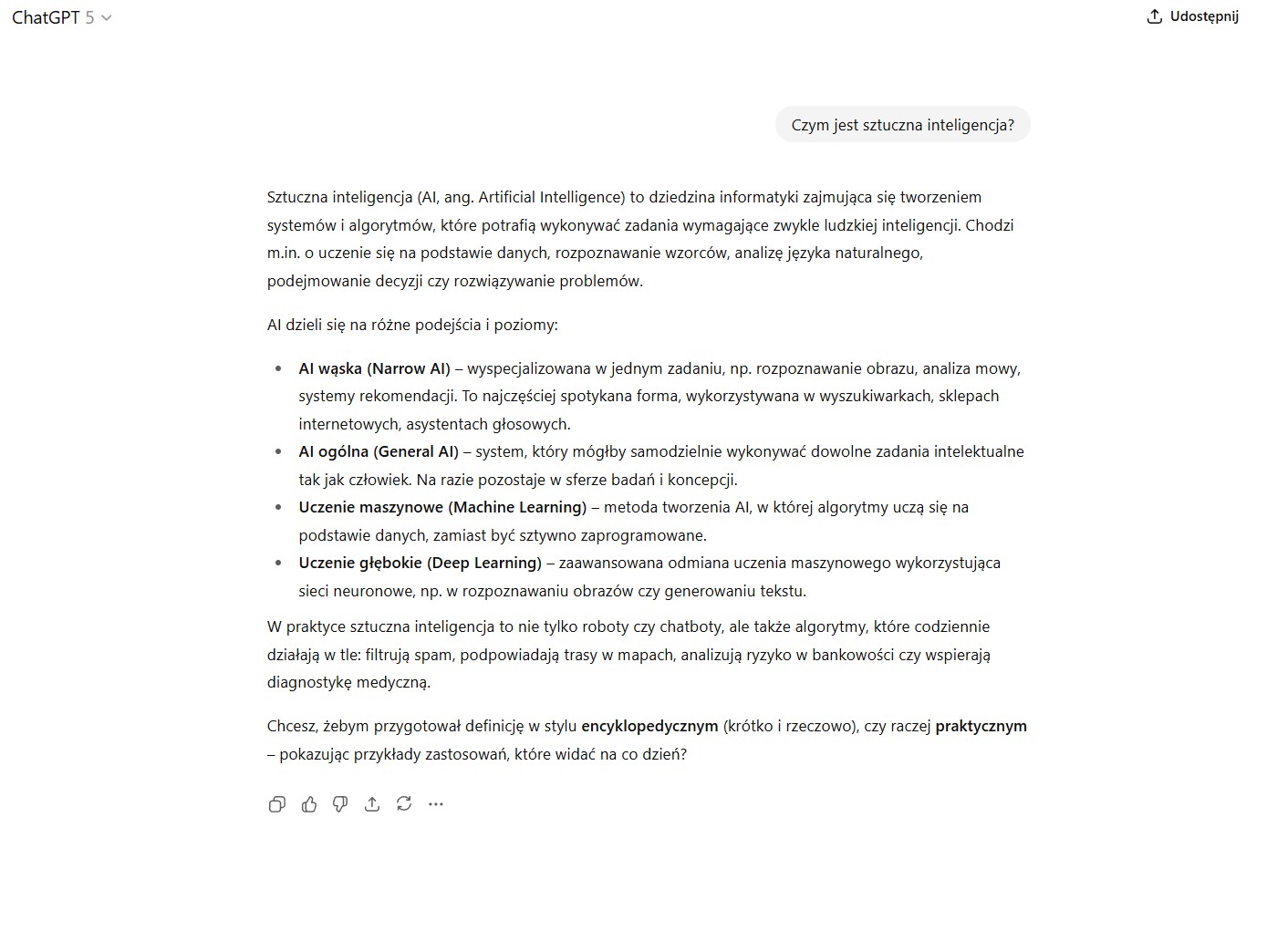 Czym jest sztuczna inteligencja? Odpowiedź narzędzia Chat GPT z 2025 roku