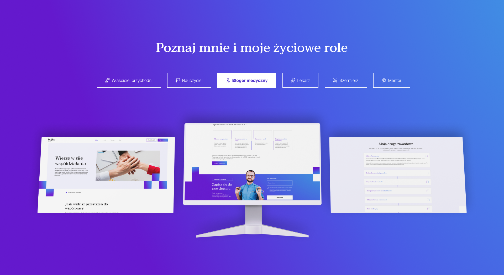 Układ sekcji na realizacji strony internetowej Jacka Bujko