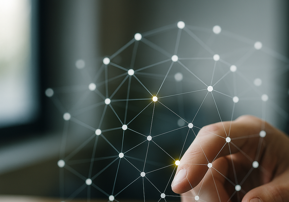 Schemat struktury linkowania wewnętrznego przedstawiający powiązania między nawigacją a treścią kontekstową.