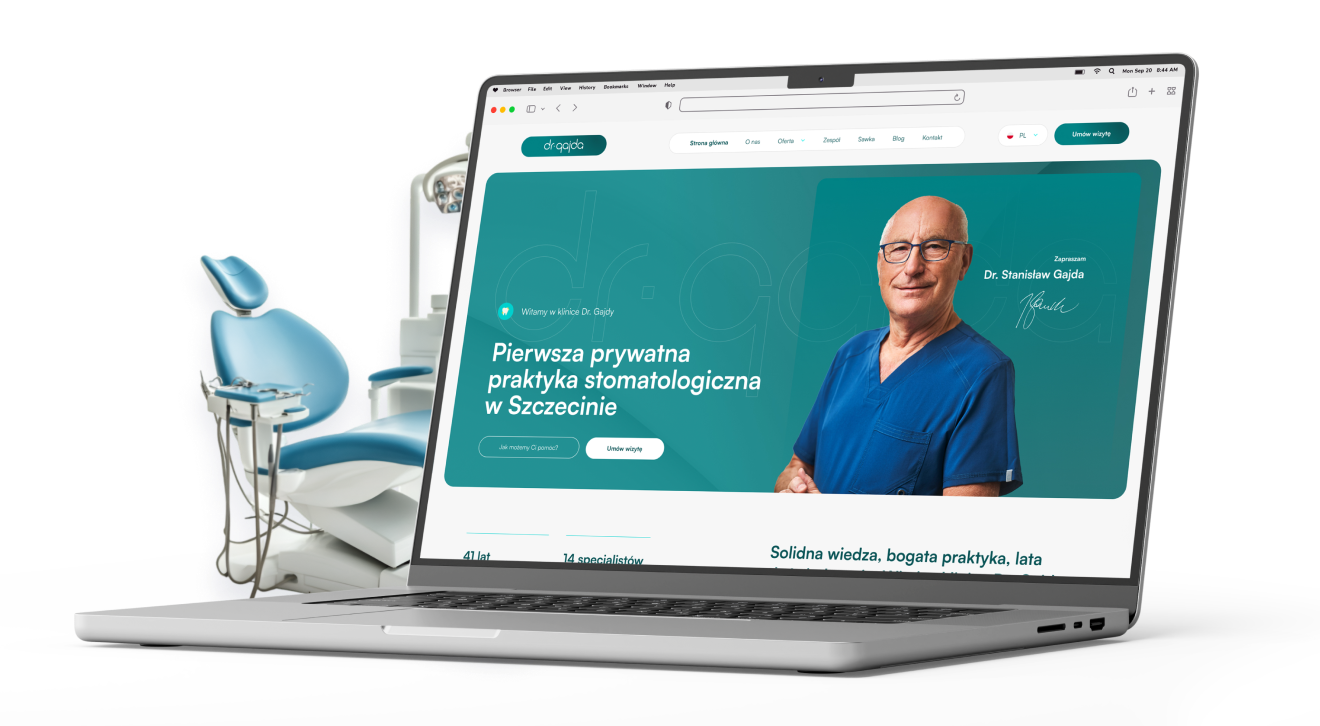 Nowoczesna strona internetowa dla kliniki stomatologicznej, zaprojektowana z myślą zarówno o pacjentach, jak i o placówce. Lepsza wydajność, ulepszona funkcjonalność oraz przejrzysta prezentacja zabiegów i zespołu medycznego.
