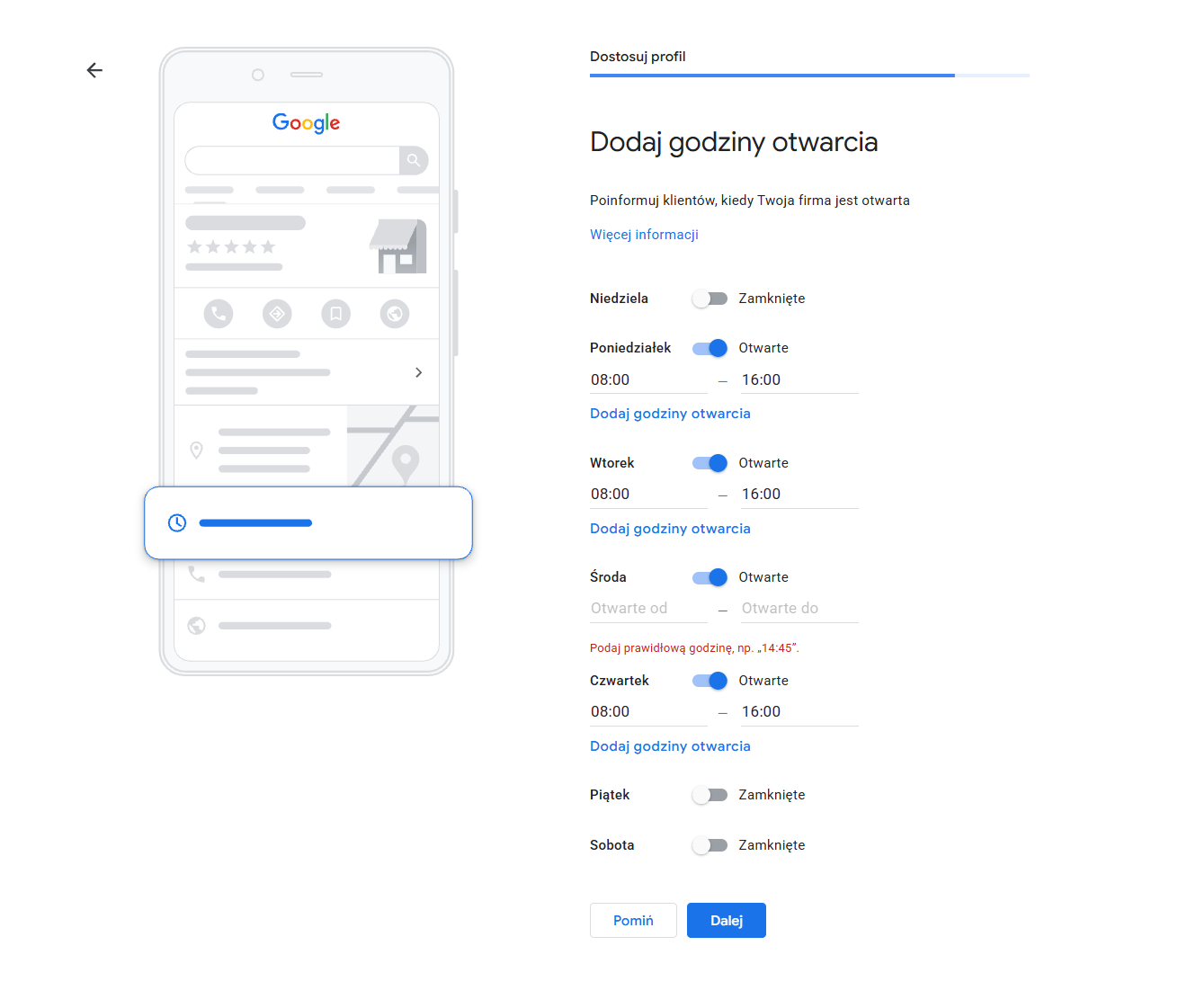 Ustawianie godzin otwarcia w wizytówce Google