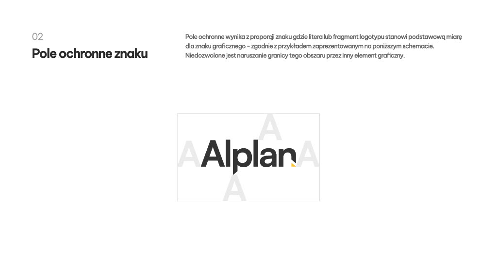 Plansza z księgi znaku Alplan wyznaczająca pole ochronne wokół logo